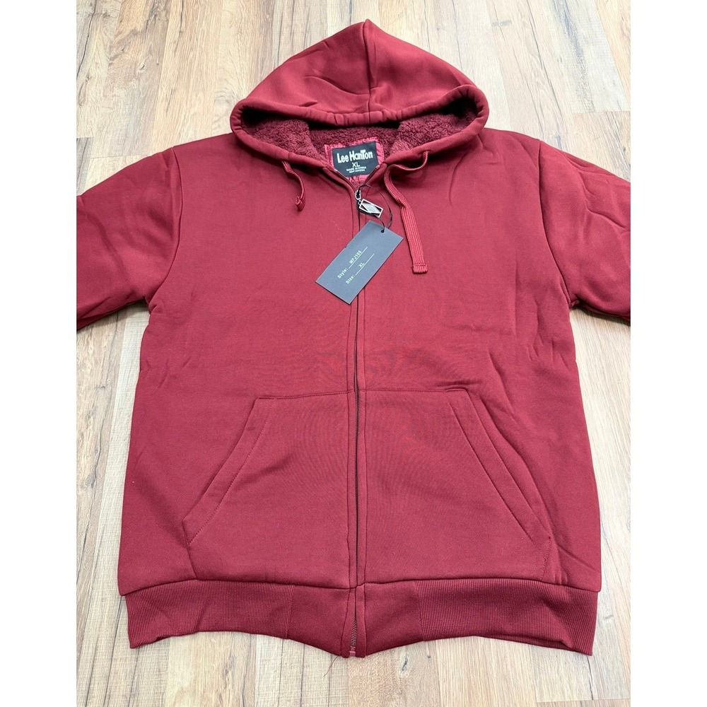 Lee‎ HanTon Sherpa Lined Zip Hoodie XL Red Full Zip Fleece Jacket NWT